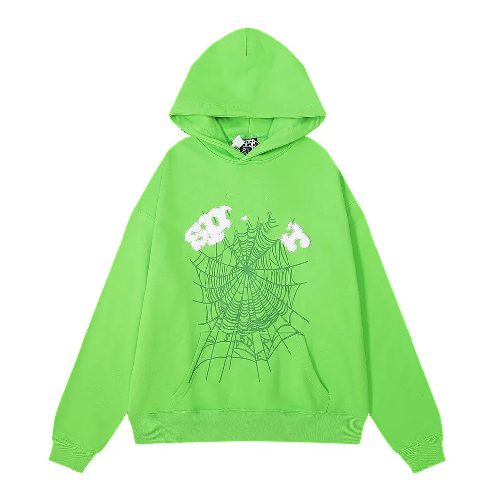 Hoodie SP5DER 555555 Młody bandyta Spider Web Foam Wydrukowana wysokiej jakości luźne luźne różowe bluzy Y2K Pullovers Wiele kolorów dla męskich damskich bluzy rozmiar S xl