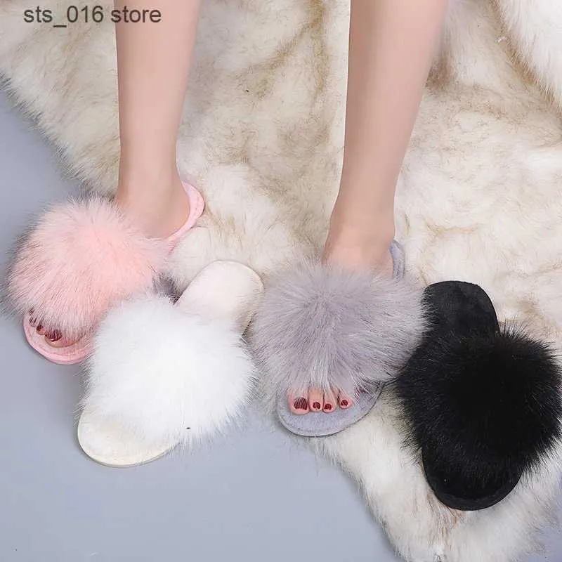 Quarto plano quente Inverno Faux House Furry New Ladies Sapaties Slip-On Slides Indoor Slipers Slippers de pele T230828 572