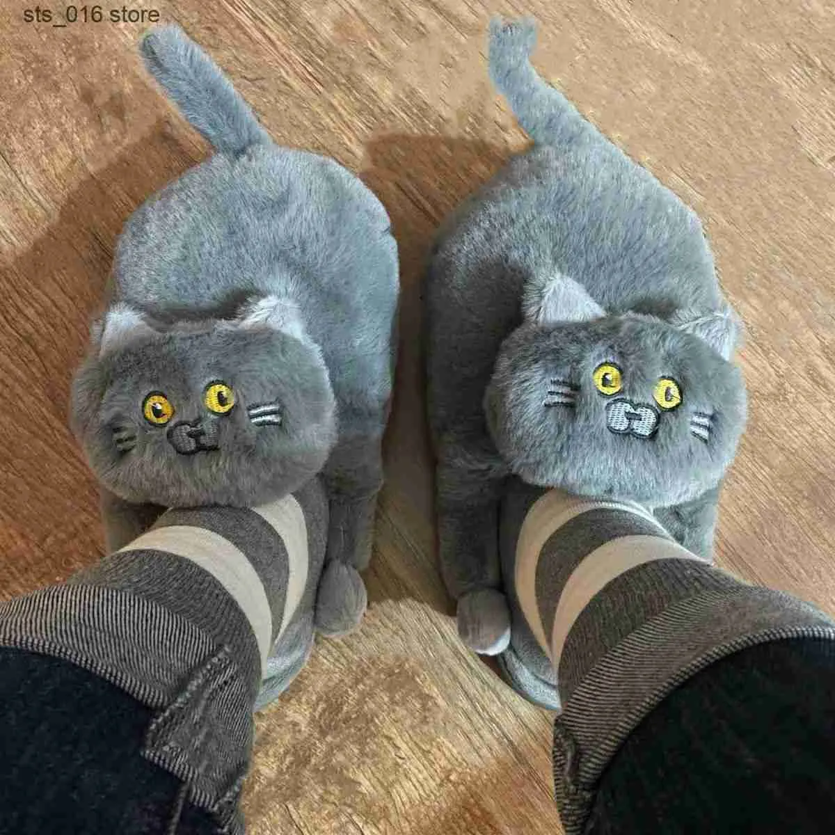 Плюс женщины милая кошка Comwarm Men for Home Furry Indoor Kaii туфли на пол, не скользящие пушистые зимние теплые тапочки T Pers