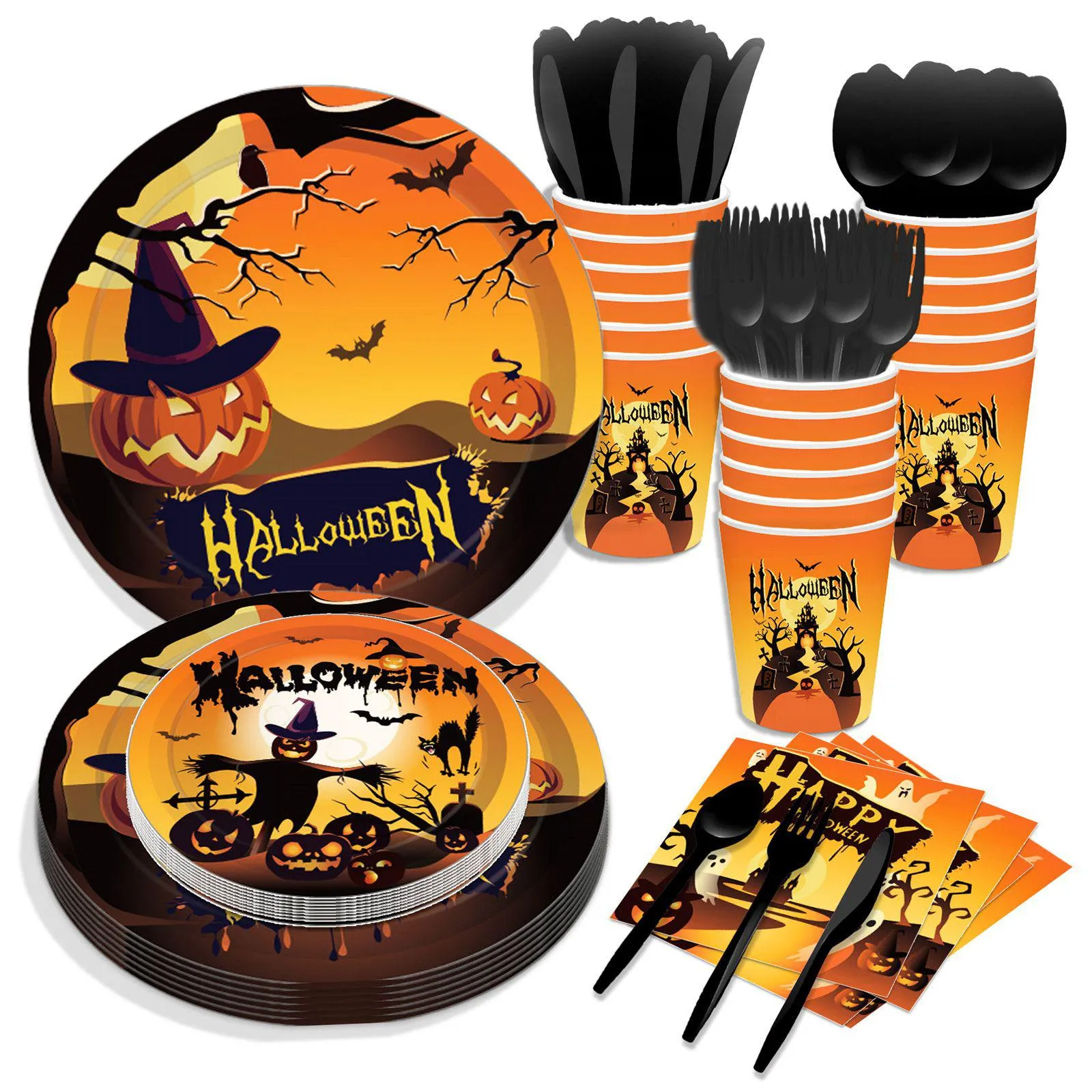 Disposable Flatware Halloween Pumpkin Paper Plates Party And Napkins Birthday Supplie Set Dinnerware Serves 8 Guests For Cups Drop Del Dhxdt