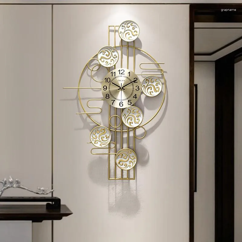 Relojes de Pared Reloj grande y elegante Reloj de cuarzo arte con aguja mecanismo dorado Reloj de Metal chino Decoración de dormitorio Zegar