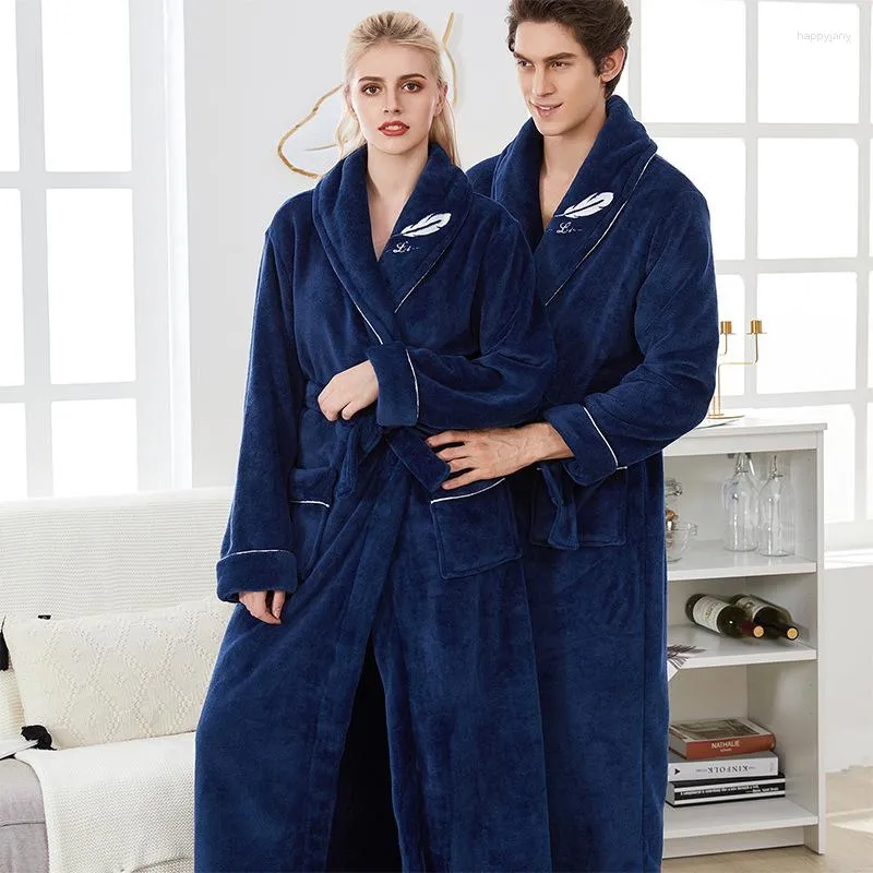 Dames Nachtkleding Flanel Gewaad Lange Kimono Badjas Jurk Paar Warme Herfst Winter Verdikte Koraal Fleece Homewear Loungewear