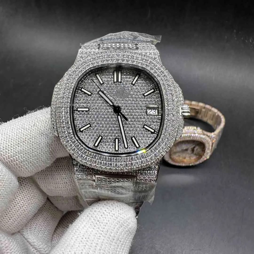 Diamond Watch 5711 Diamantes Swarovski em todos os lugares Caixa prateada 40mm Cal.324 relógios masculinos automáticos de alta qualidade