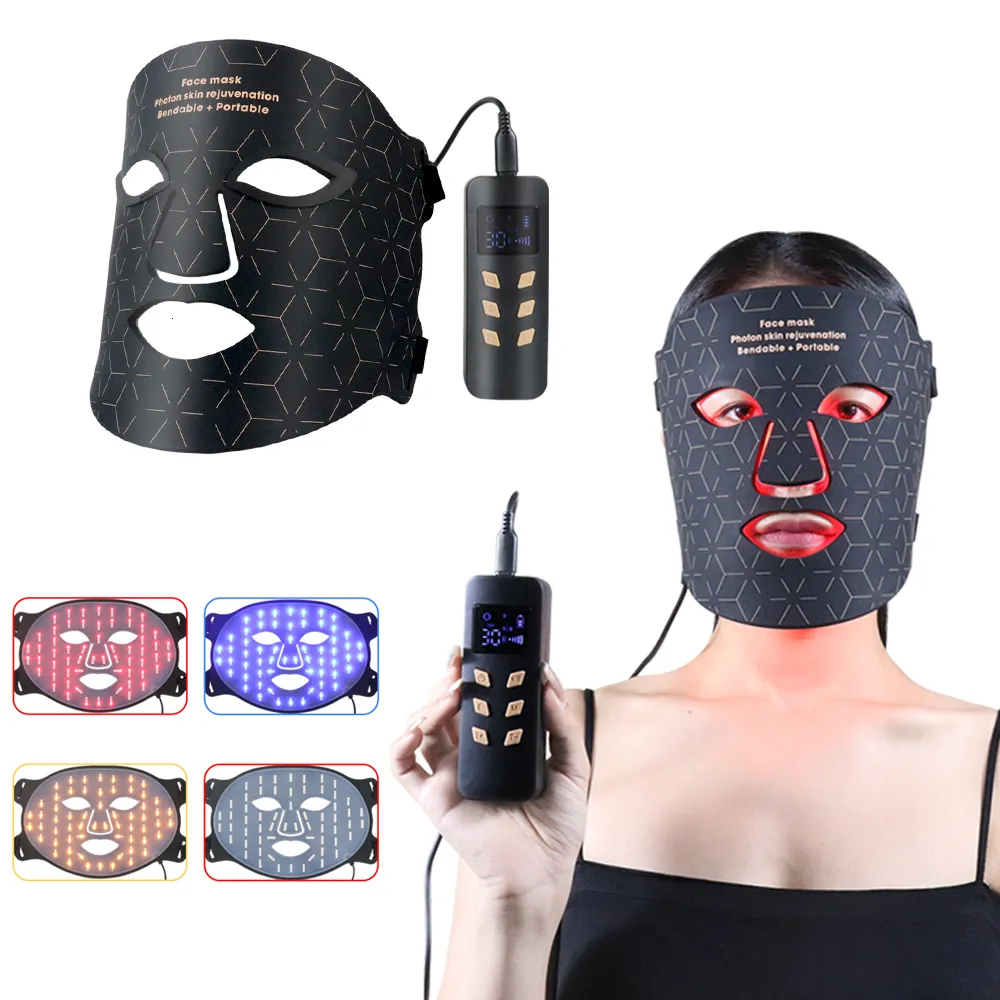 Ansiktsvårdsenheter Hemanvändning Flexibel Silicone Wireless Face Lift LED -masker Röd ljus PDT Beauty 4 Colors LED Mask 230828