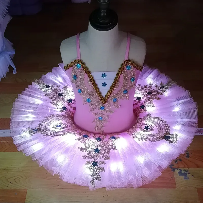 Dancewear Professional Ballet Tutu kjol Ballerina klänning Kids Girls Girl Led Tutu Swan Lake Dance Costume Pancake Tutu Party Dancewear 230829