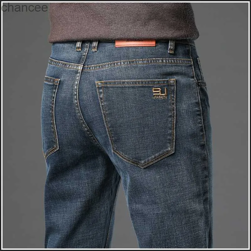 2023 Spring Autumn Clothing Youth Men's Slim Straight Jeans Simple Fashion Men's Fit Cotton Stretch Nostalgic Denim Jeans HKD230829