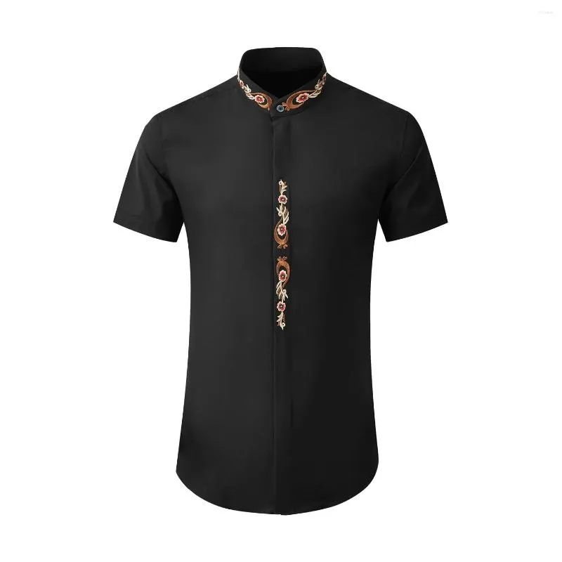 Chemises décontractées pour hommes Bijoux de luxe de haute qualité Été à manches courtes Phoenix Tail Brodé Classique Style chinois Top Slim Fitgood