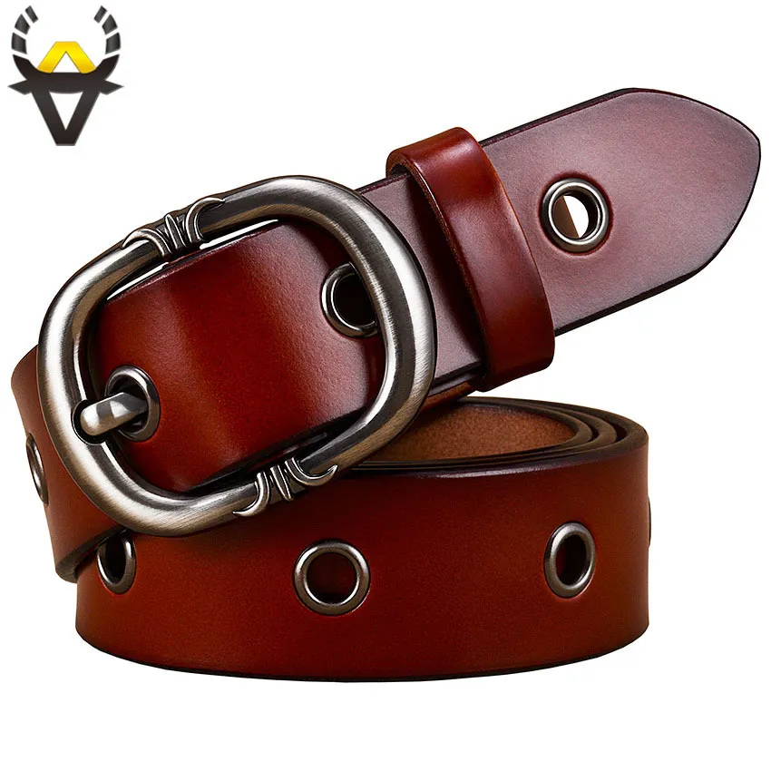 Belts Fashion Metal hollow genuine leather belts for women Quality Pin buckle belt woman Cow skin waist strap for jeans Width 2.8 cm 230829