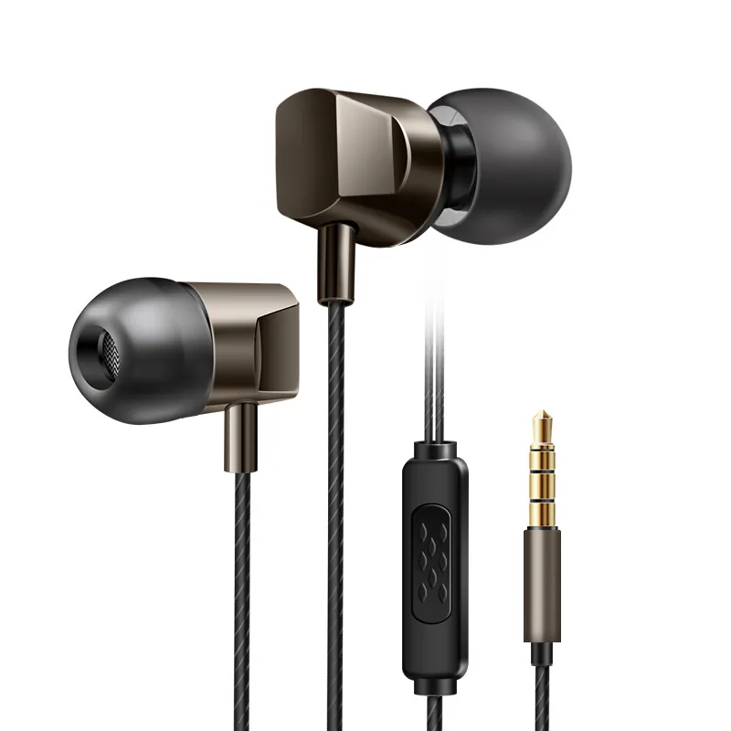 Universella mobiltelefonörlurar 3,5 mm Plug-in-line metall hörlurar Anti-Pull Wired In-Ear Stereo Sound med Microphone Music Headset för iPad iPhone Computer Tablet