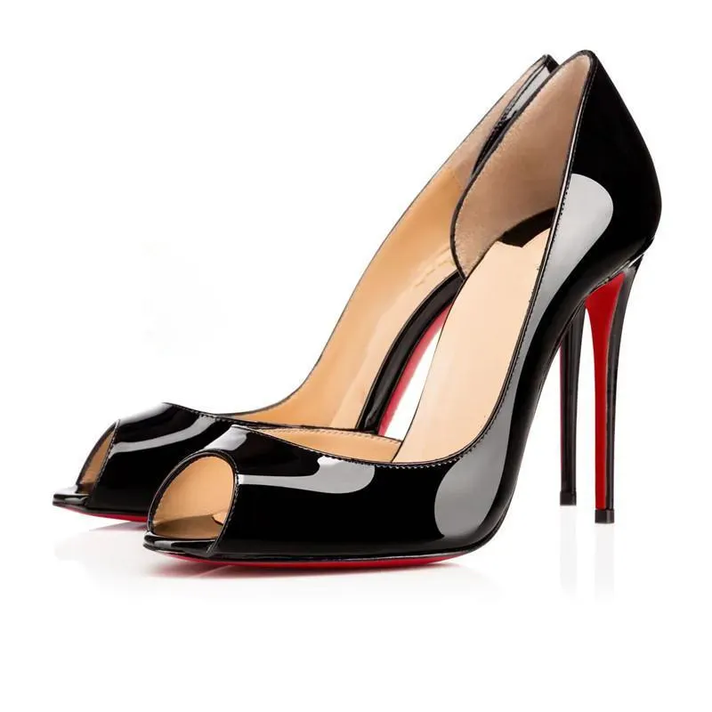 Women’s High Heel Peep Toe Sandals – Patent Leather Dress Pumps, Hollow Out Design, Sizes 5-11