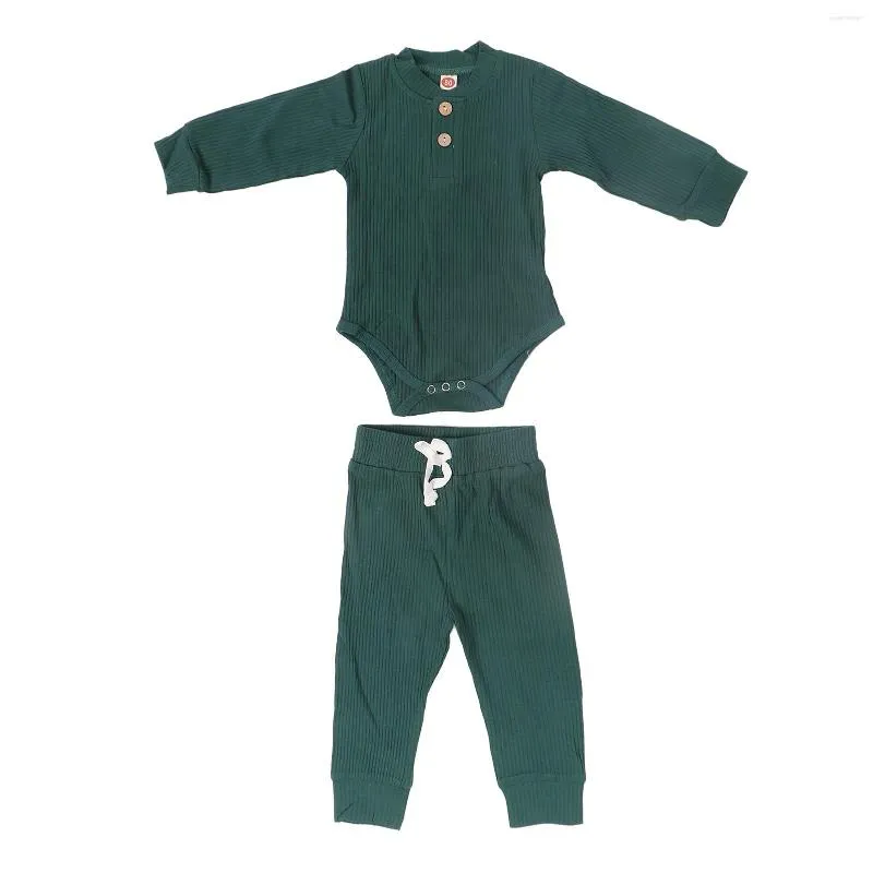 Kläder sätter baby bodysuit långärmad mode bekväm praktisk enkel hudvänlig bomullsgrön för utomhuspojkar