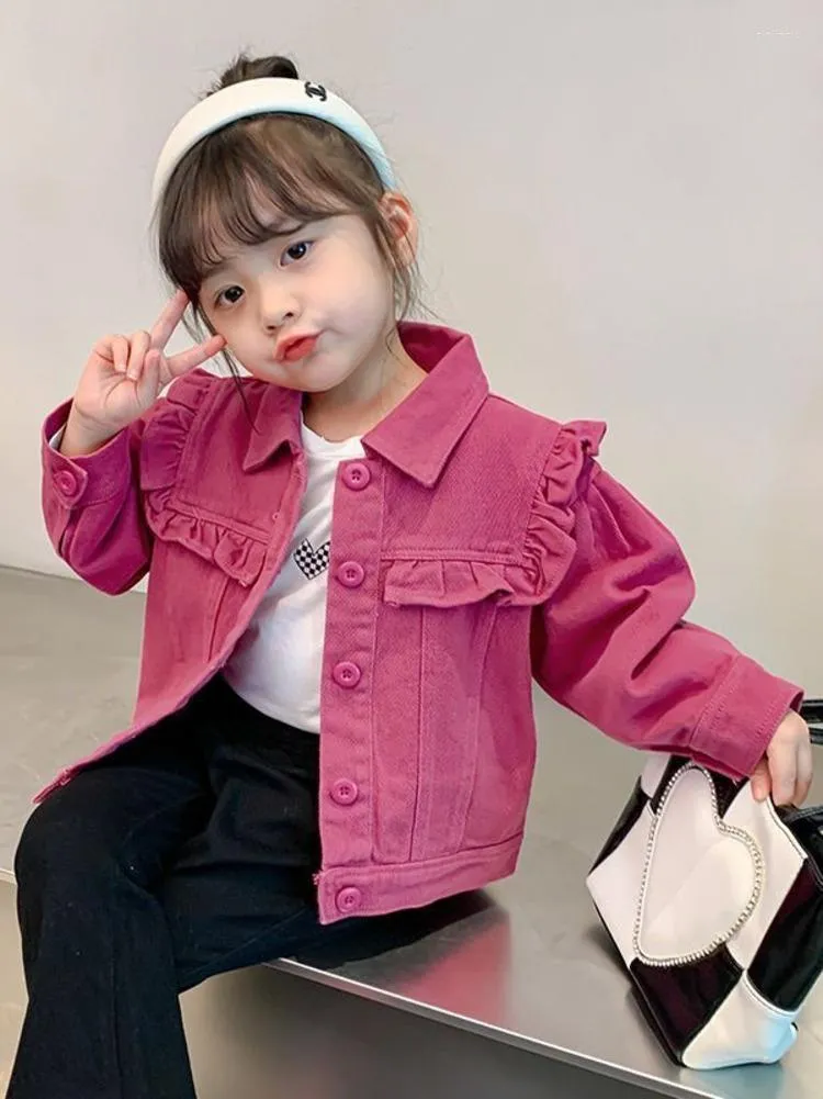 Vestes 1-8 ans enfants bambin filles Rose rouge Denim veste à manches longues vêtements d'extérieur en coton printemps automne jean décontracté manteau