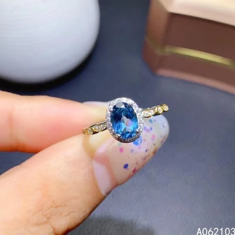 Pierścienie klastra KJjeaxcmy Fine Jewelry 925 STRINLING SREBRNY INKLATOWY Naturalny London Blue Topaz's Cudowne modne Owalne Ovel Pierścień Pierścień