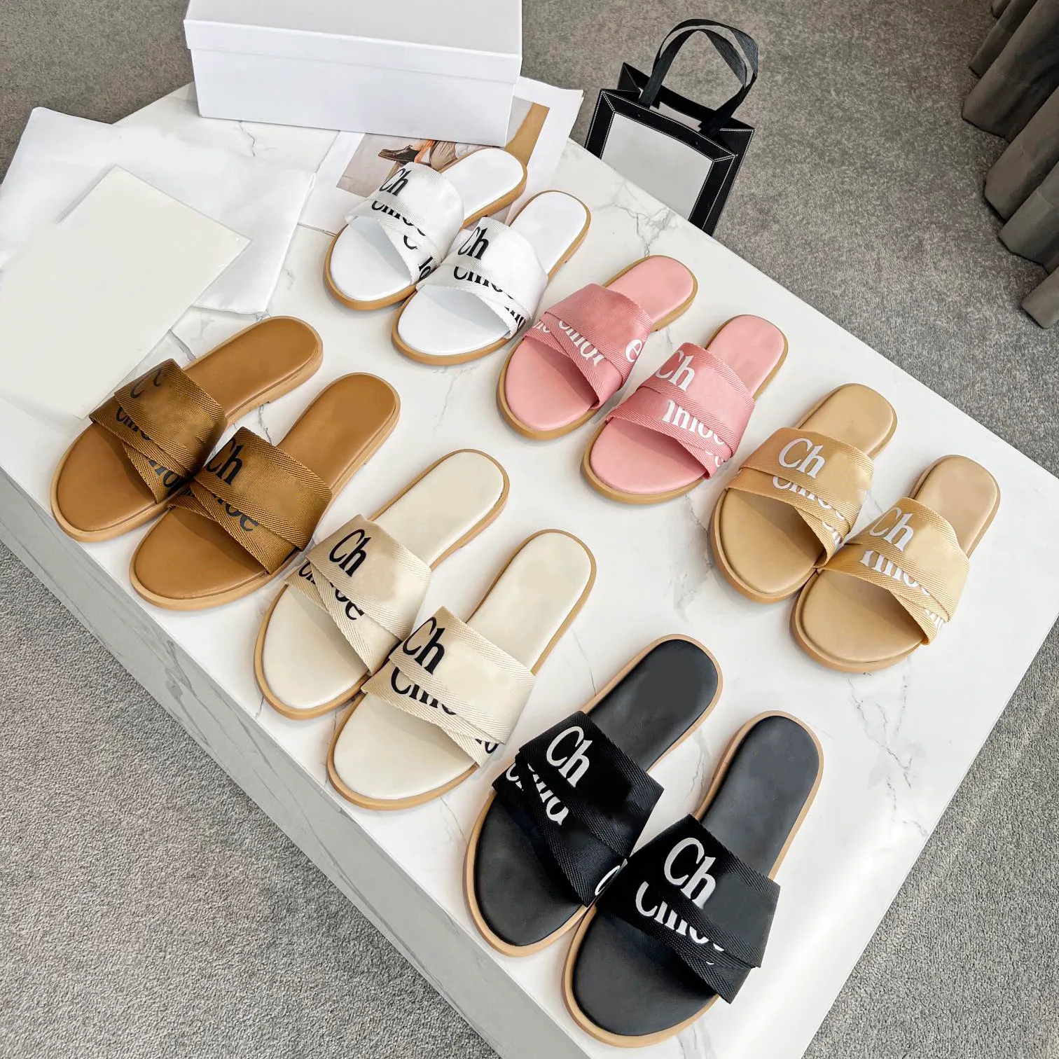 Stylish Canvas Flat Bottom Mule Sandals For Women Designer Wooden