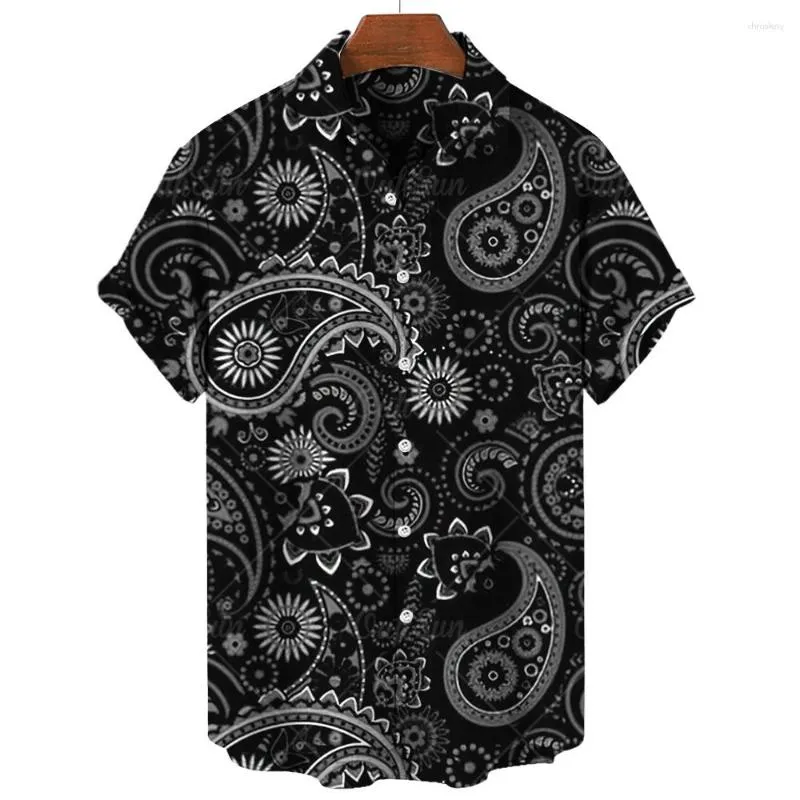 Camicie casual da uomo hawaiane per uomo Camicia elegante con motivo paisley 3D Maniche corte Top T-shirt oversize estive Abbigliamento con stampa nera