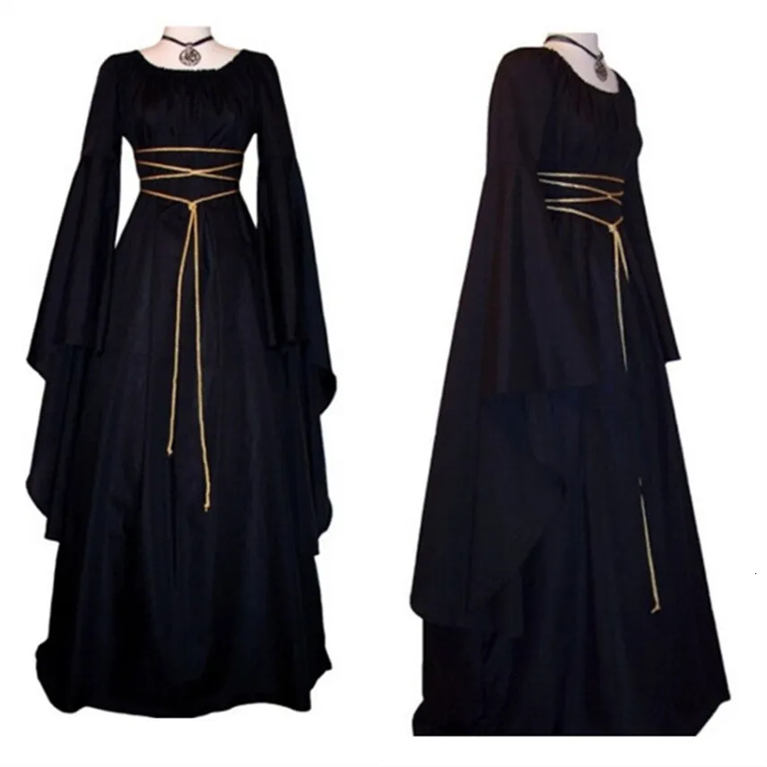 Temadräkt 2023 Medieval Witch Dress for Women Halloween Carnival Party Cosplay Performance Clothing Middle Age Bruddräkter 230829