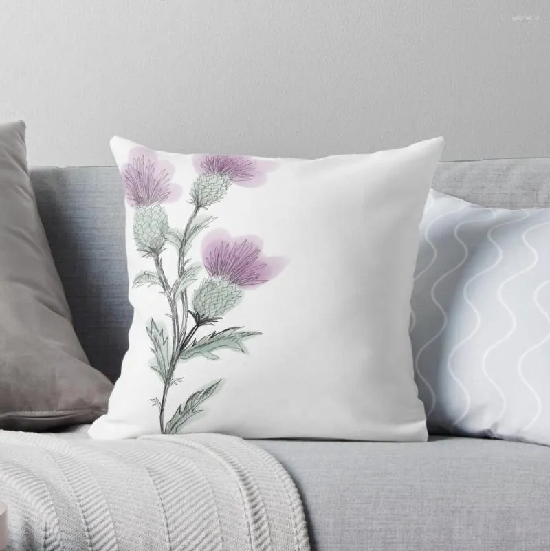 Travesseiro Aquarela Thistle Throw Decor Fronhas Conjunto de Capa Ornamental