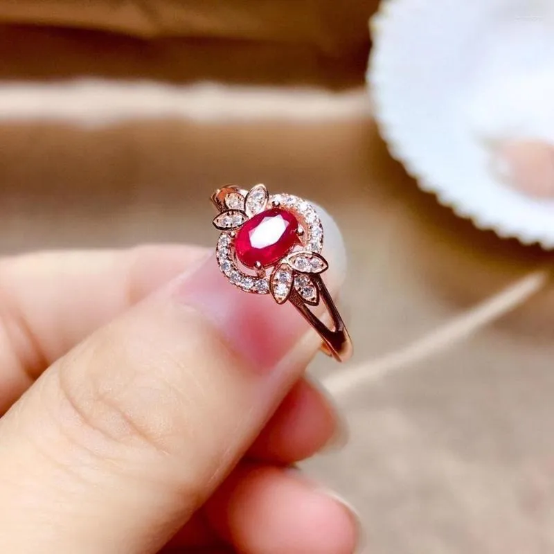 Bagues de cluster Le cadeau d'anniversaire Naturel et réel Ruby Ring Gemstone Mariage Engagement pour les femmes Fine Bijoux en gros