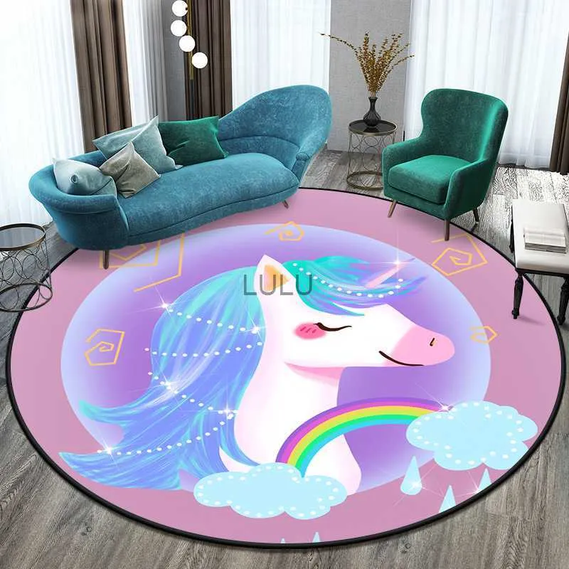 Unicorno tappeto rotondo tappetino tappeto da soggiorno tappeto da soggiorno tappeto da bagno tappetino zona tappeto carino arredamento della camera dei bambini regali HKD230829