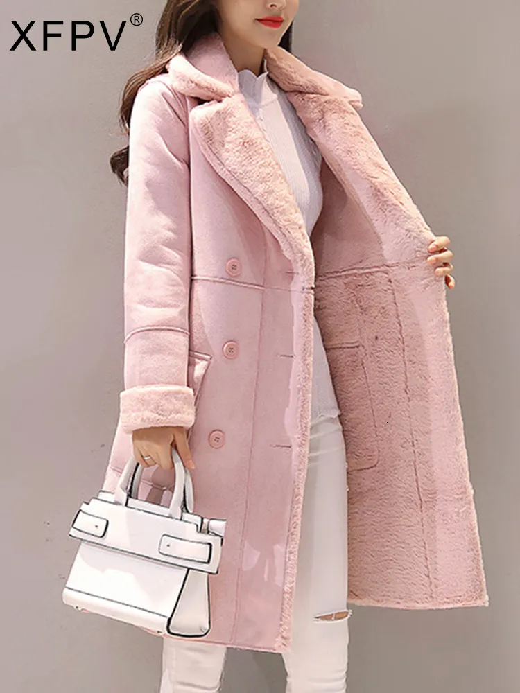 Misto lana da donna XFPV Pelliccia di agnello rosa chiaro Cappotto lungo di lana Corea Manica in cashmere ispessito Vestibilità ampia Moda donna Inverno SM4120 230828