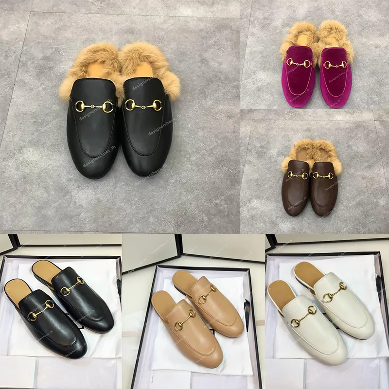 Chinelos de designer Princetown Fur Mules Flats Cadeia Senhoras Sapatos Casuais Mulheres Mens Mocassins Muller Slipper Sapato Furry Slides 35-46