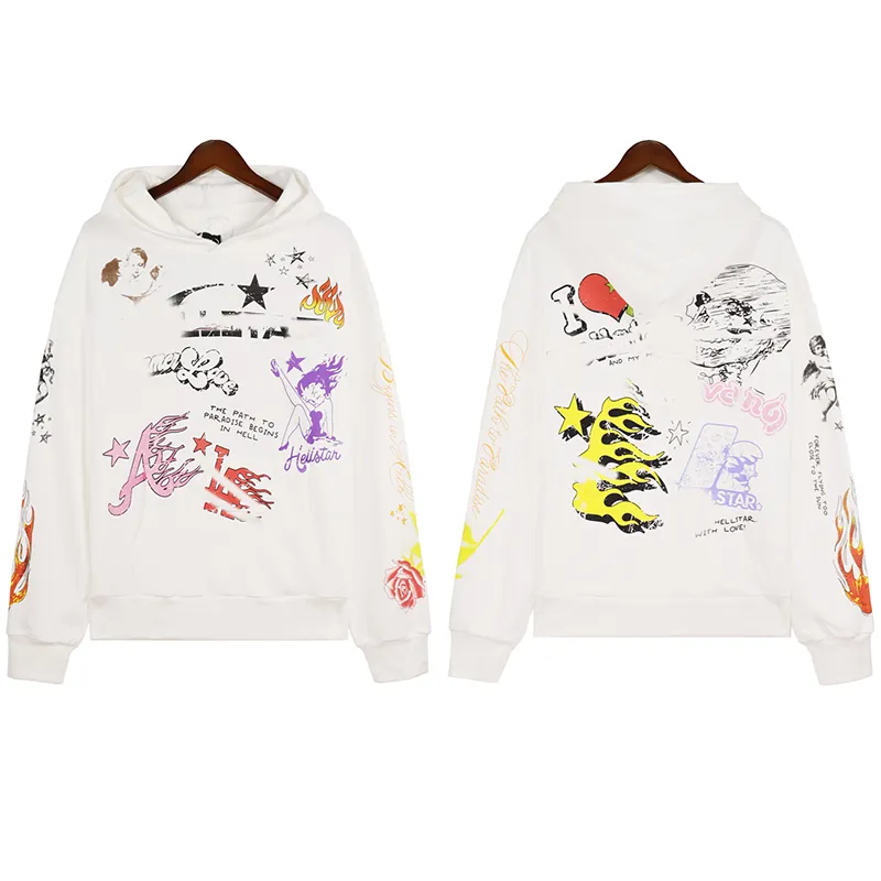 Hellstar Designer Off White Skull Graffiti Hoodie Street Hip Hop