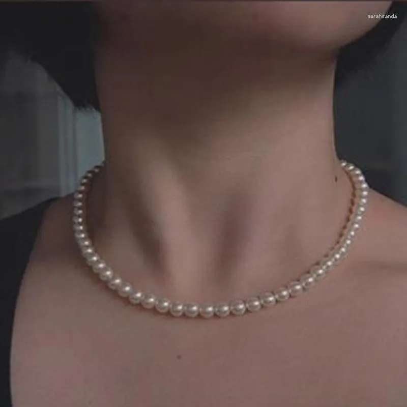 Choker Ruige Vintage Style Simple 6mm Pearl Chain Necklace For Women Wedding Shell Pendant Fashion Jewelry Wholesale