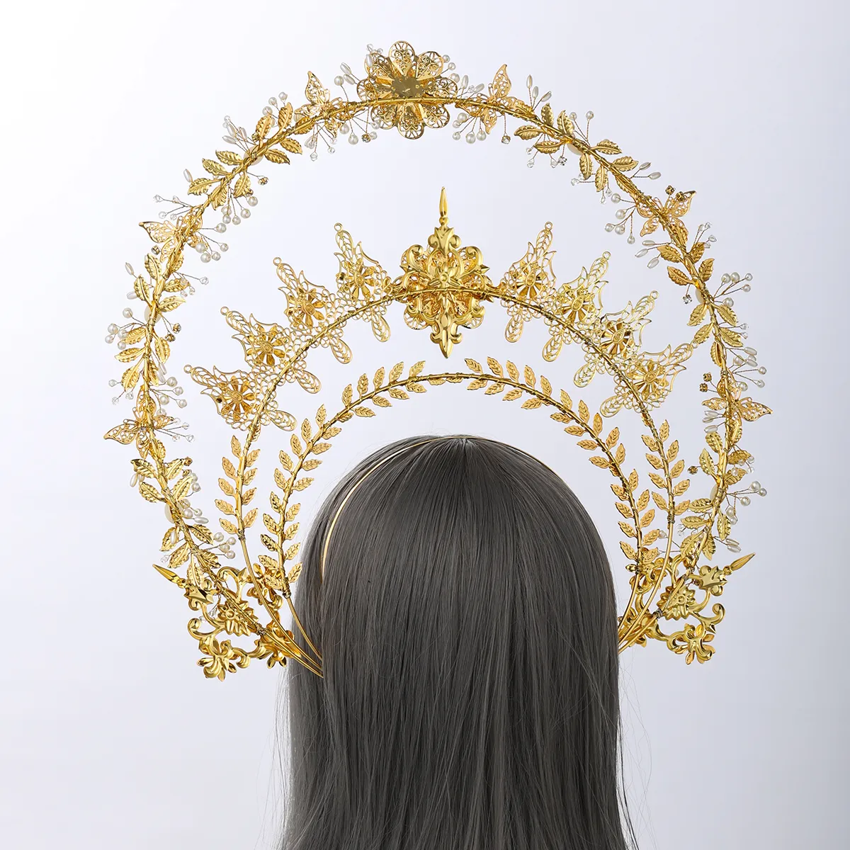Gold Halo Crown Headpiece Plastic Sunburst Sun Goddess Cosplay Accessory Gold Crown Headband Halo Crown Headband Spiked Greek  main image 2