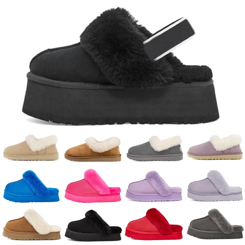 Pantoufles de disquette Funkette Slides Sandales de créateur Hommes Femmes Sliders de fourrure Slip-On Tongs Châtaigne Noir Gloom Charcoal Rouge Mens Slipper Slide Sandal Scuffs 35-42