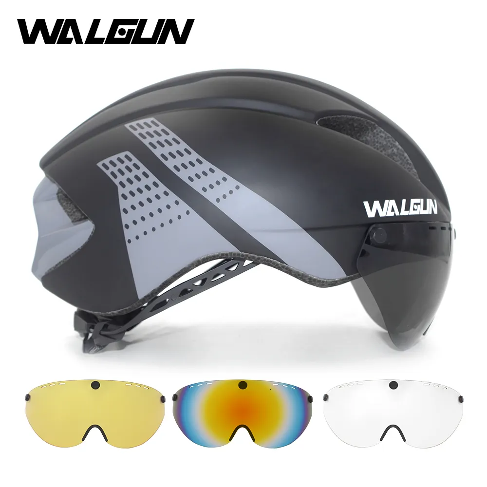 Cycling Helmets WALGUN Aero Cycling Helmet Road Bike Helmet Adults Lens Goggles Visor Time Trial TT Triathlon Bicycle Helmet M L for Men Women 230828