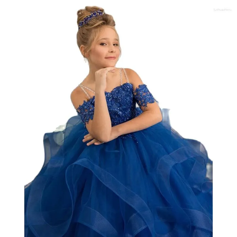 Flower Lace Evening Gown Royal Blue For Girls Perfect For Weddings