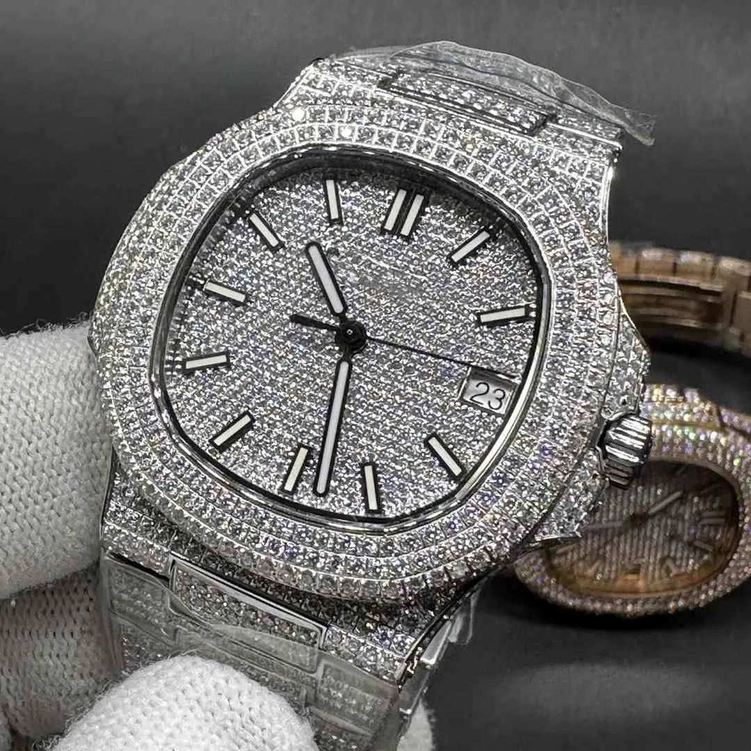 Mrożone mężczyźni zegarek 5711 Swarovski Diamonds wszędzie srebrna obudowa 40 mm cal.324 Automatyczne zegarki z wysokiej jakości mężczyzn