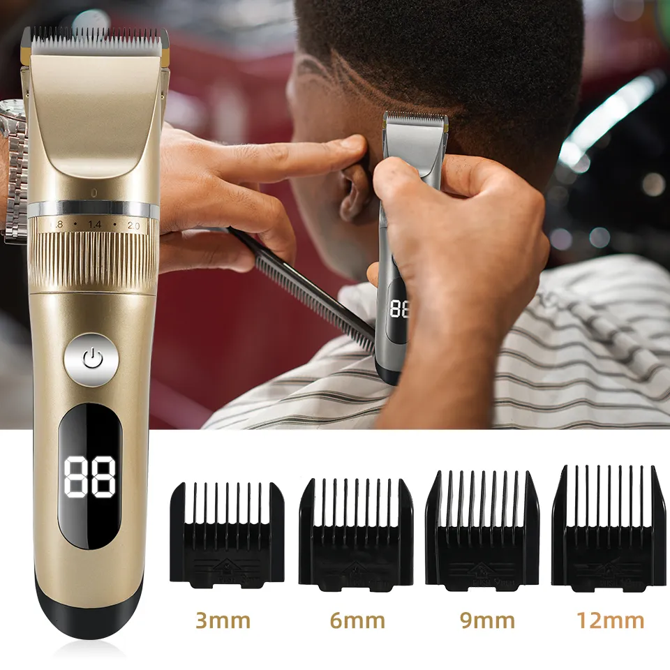 Electric Shavers Professional Hair Clipper Men's Trimmer laddningsbar skärmaskin LCD -skärmhuvud 2 växlar 230828