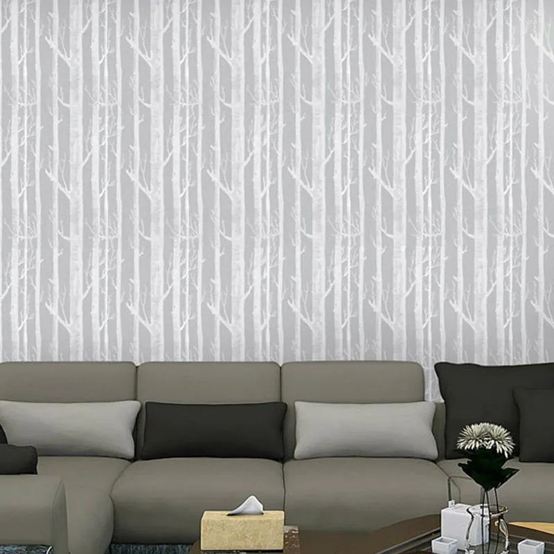 Wallpapers Witte Berkenboom Behang Modern Design Rol Rustiek Bos Bossen Slaapkamer Woonkamer Takken Kofferbak Behang