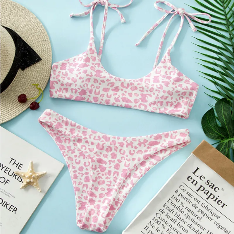 Nova moda leopardo impressão sexy bikini pit strip spot print maiô feminino