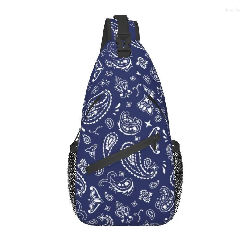 Backpack Blue Bandana Paisley Pattern Crossbody Sling Men Bohemian Floral Style Chest Shoulder Bag For Travel Hiking Daypack