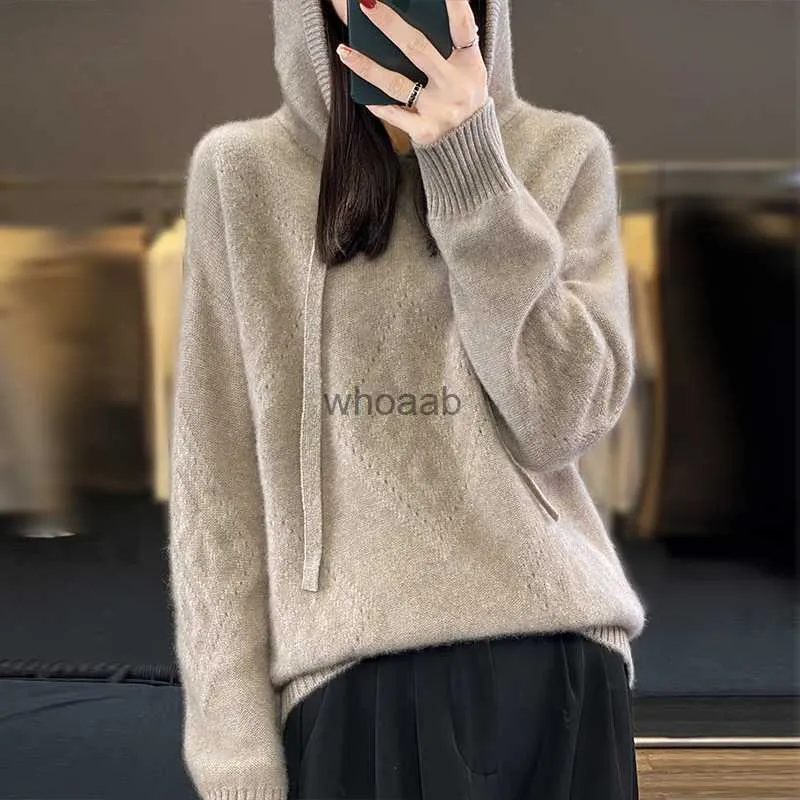 BELIARST 2023 Herbst/Winter Neue Kaschmir Pullover frauen Kleidung Mit Kapuze Pullover 100% Merino Wolle Stricken Top Mode Koreanische jacken HKD230829