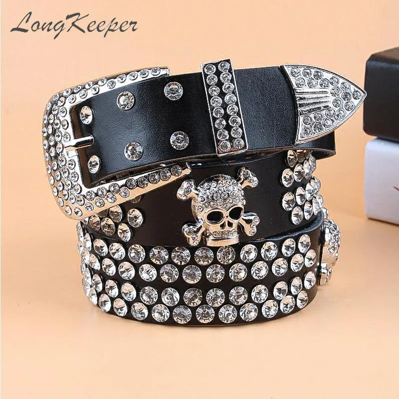 Belts Women Y2K Bling Rhinestones Belt Girls Skull Belts Second Layer Cow Skin Top Quality Strap Female For Jeans 230829