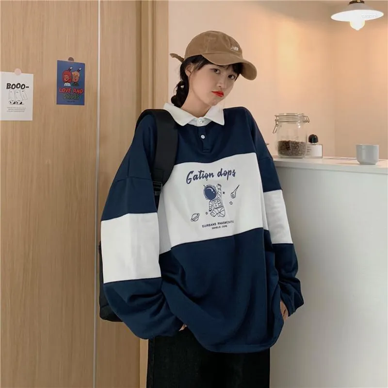 Womens Letter Printed Oversized Sweatshirt Women Loose Fit Polo