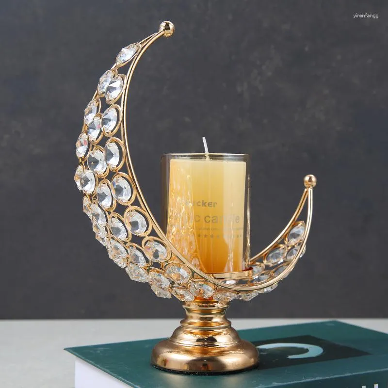 Candle Holders Crystal Home Candlelight Dinner Moon Candlestick Light Luxury Retro Table Decoration