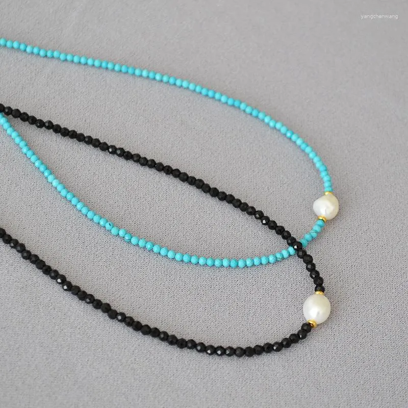 Choker LONDANY Necklace Niche Handmade Black Spinel Turquoise Beaded Freshwater Irregular Baroque Pearl Fine Collarbone Chain