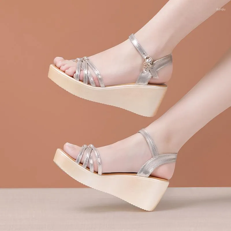 Women's Summer Wedge Sandals 2025 - Rhinestone Platform, Thick Sole, Boho Beach Vacation Shoes