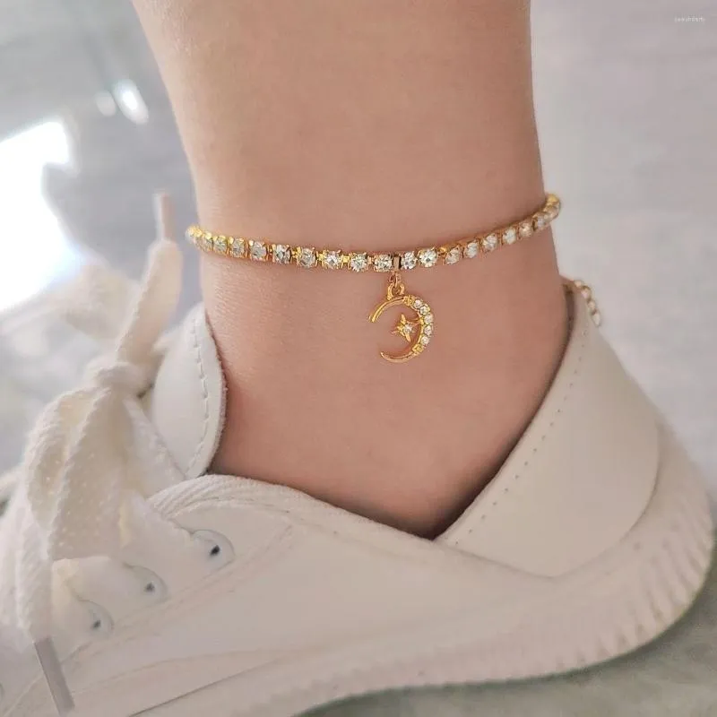 Anklets Simple Crystal Moon Star Pendant For Women Armband Summer Sandals Jewelry On Foot Leg Chain Surf Beach Anklet Gift