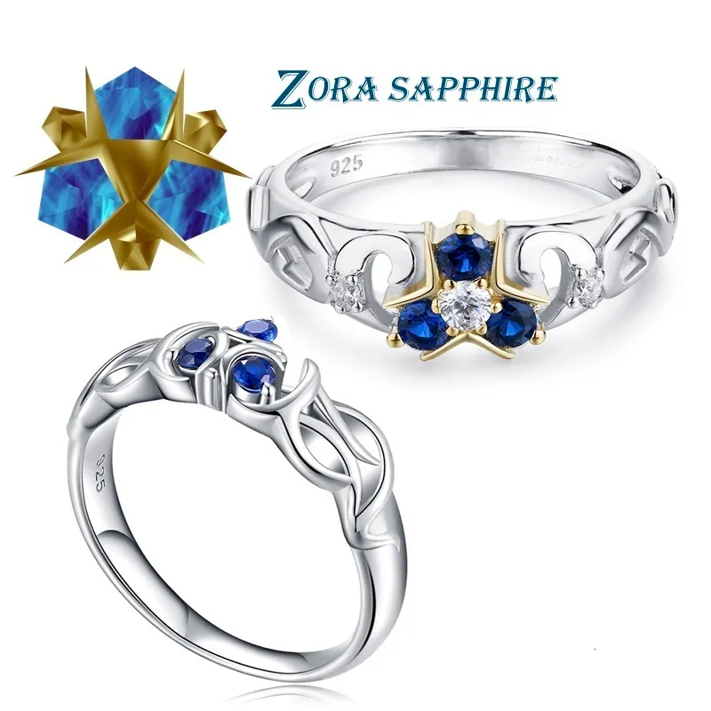 Обручальные кольца Zelda слезы королевства Zora Sapphire Sterling 925 Серебряное обручальное кольцо 230828