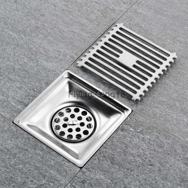 10cm*10cm Square Shower Floor Drain for Bathroom Kitchen 304 Stainless Steel Linear With Hair Strainer Brushed HKD230829