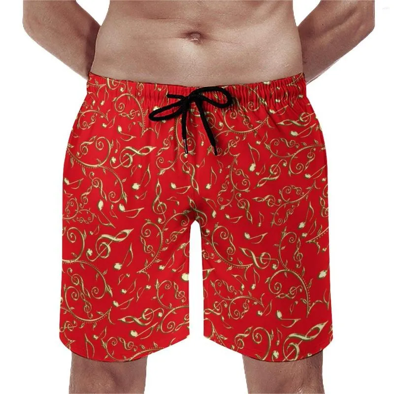 Pantaloncini da uomo dorati Note musicali Board Festivo Natale Divertente Design da spiaggia Sport Surf Costume da bagno ad asciugatura rapida Regalo di compleanno