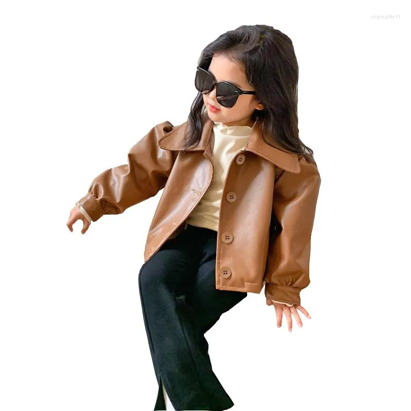 Kurtki moda dziewczyna skórzana kurtka fajna motocykl noś ubrania na 1-8 lat girs girs dzieci pu krótki płaszcz
