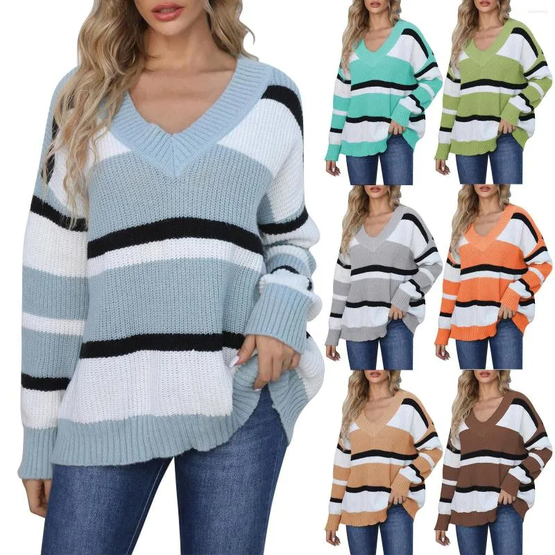 Europe & Banana Womens Large Size Striped Pullover Womens Sweater