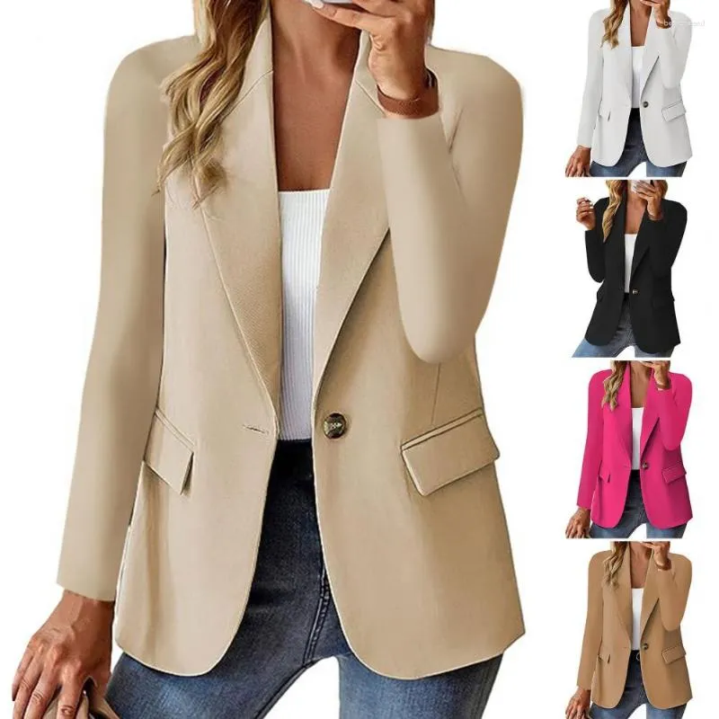 Women's Suits Women Suit Coat Single Button Solid Color Straight Anti-wrinkle Long Sleeve Formal Business Lady Office Spring Fall Jacket