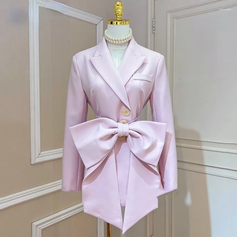 Kvinnorjackor Kriwoman Overcoat Bow Design Single Breasted hackad full ärm Casual Style Elegant 2023 Autumn Fashion 15AB430